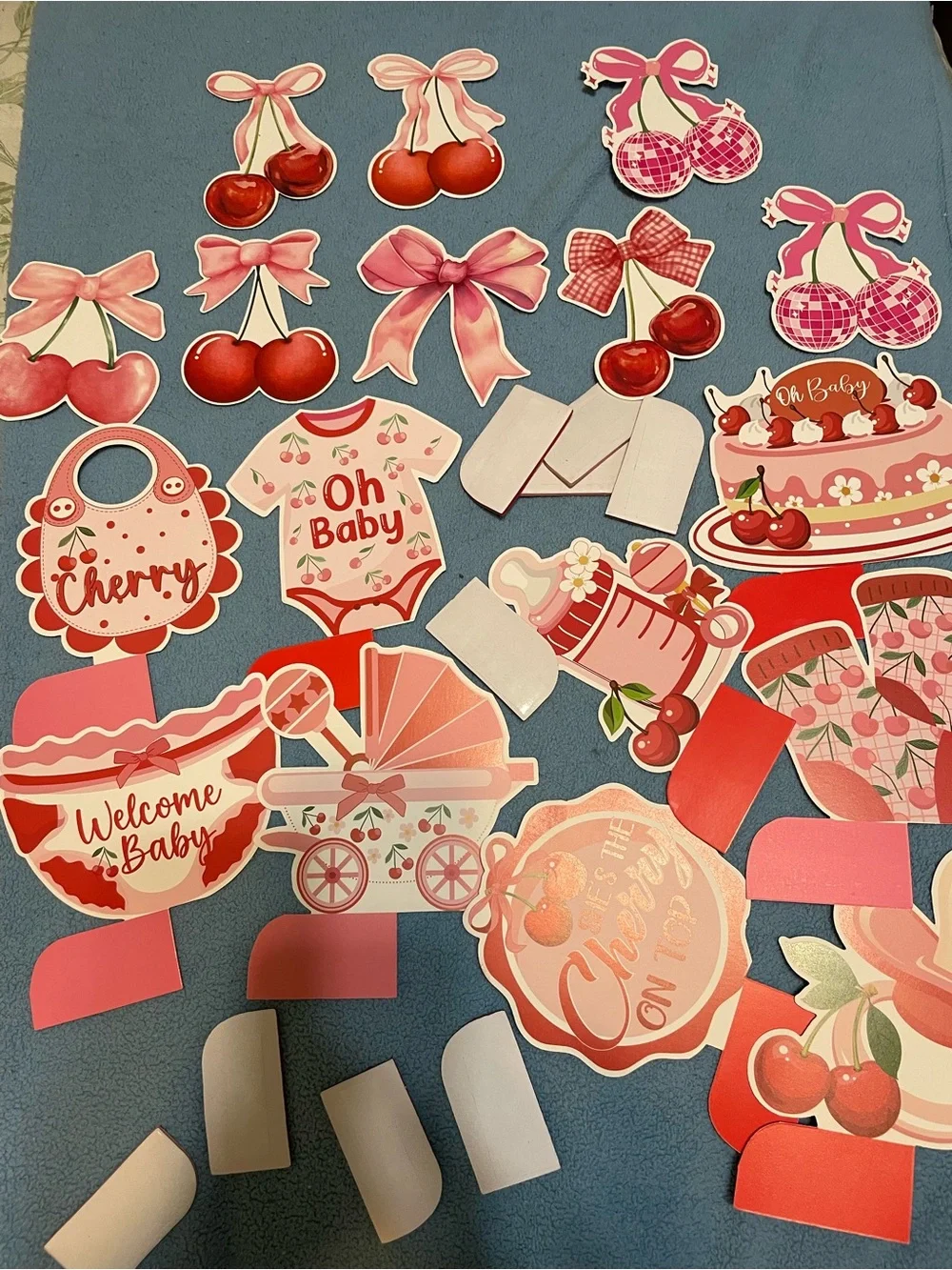 Oh Baby Cherry-Themed Party Supplies Set - Pink & Red